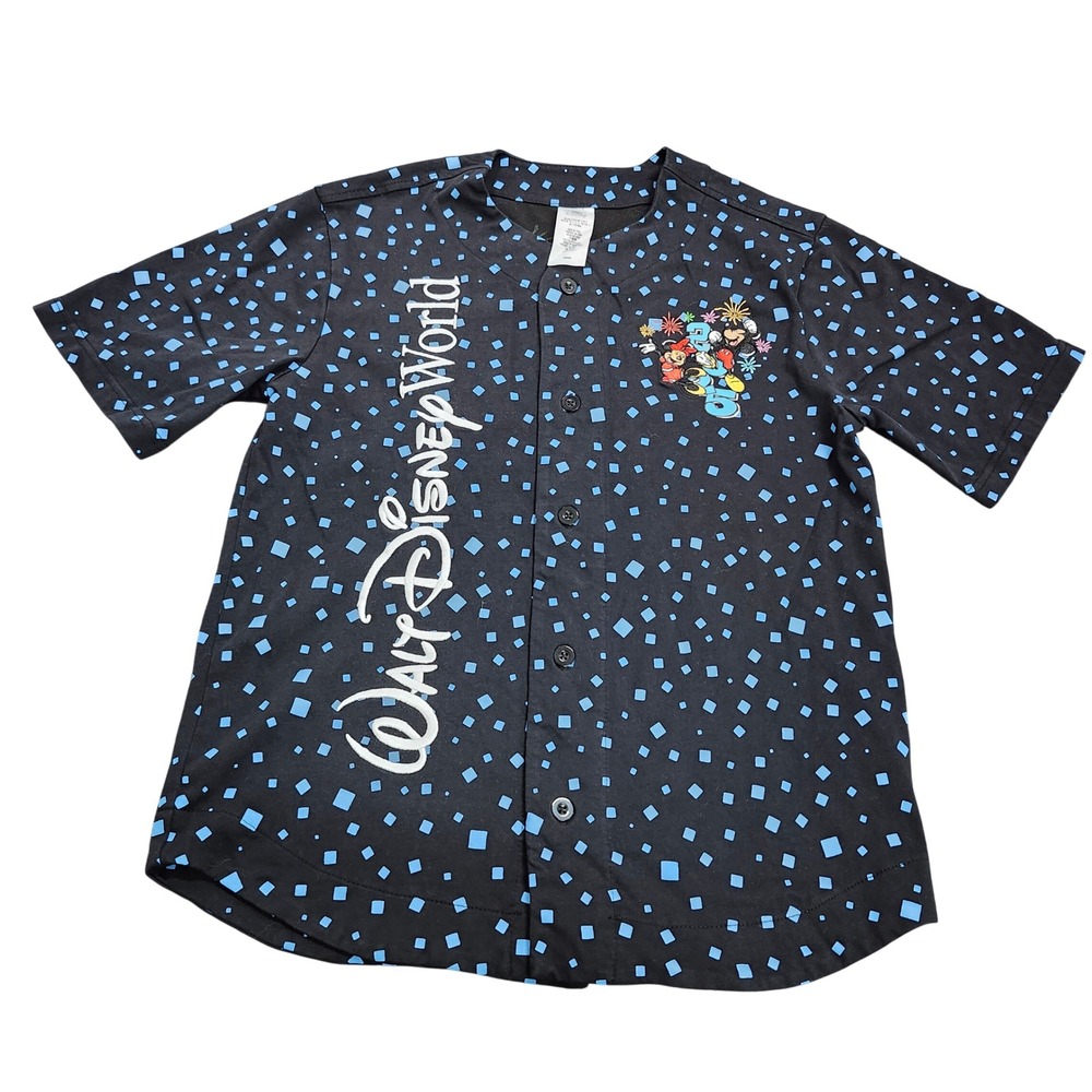 Disney Jersey Unisex Small 2025 Four Parks Black Blue Button-Down EUC
